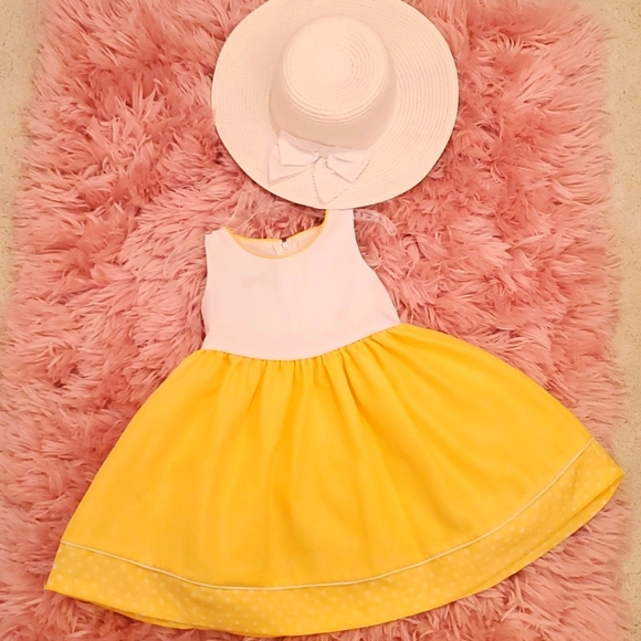 BONNIE JEAN YELLOW AND WHITE POLKA DOAT DRESS AND COAT WITH WHITE HAT - Picture 3 of 13